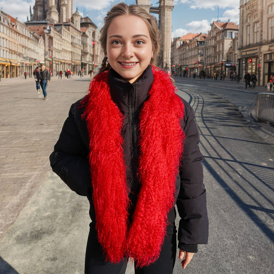 Tibetan / Mongolian lamb fur Scarf - Red