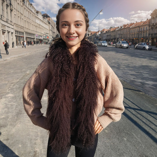 Tibetan / Mongolian lamb fur Scarf - Dark Brown