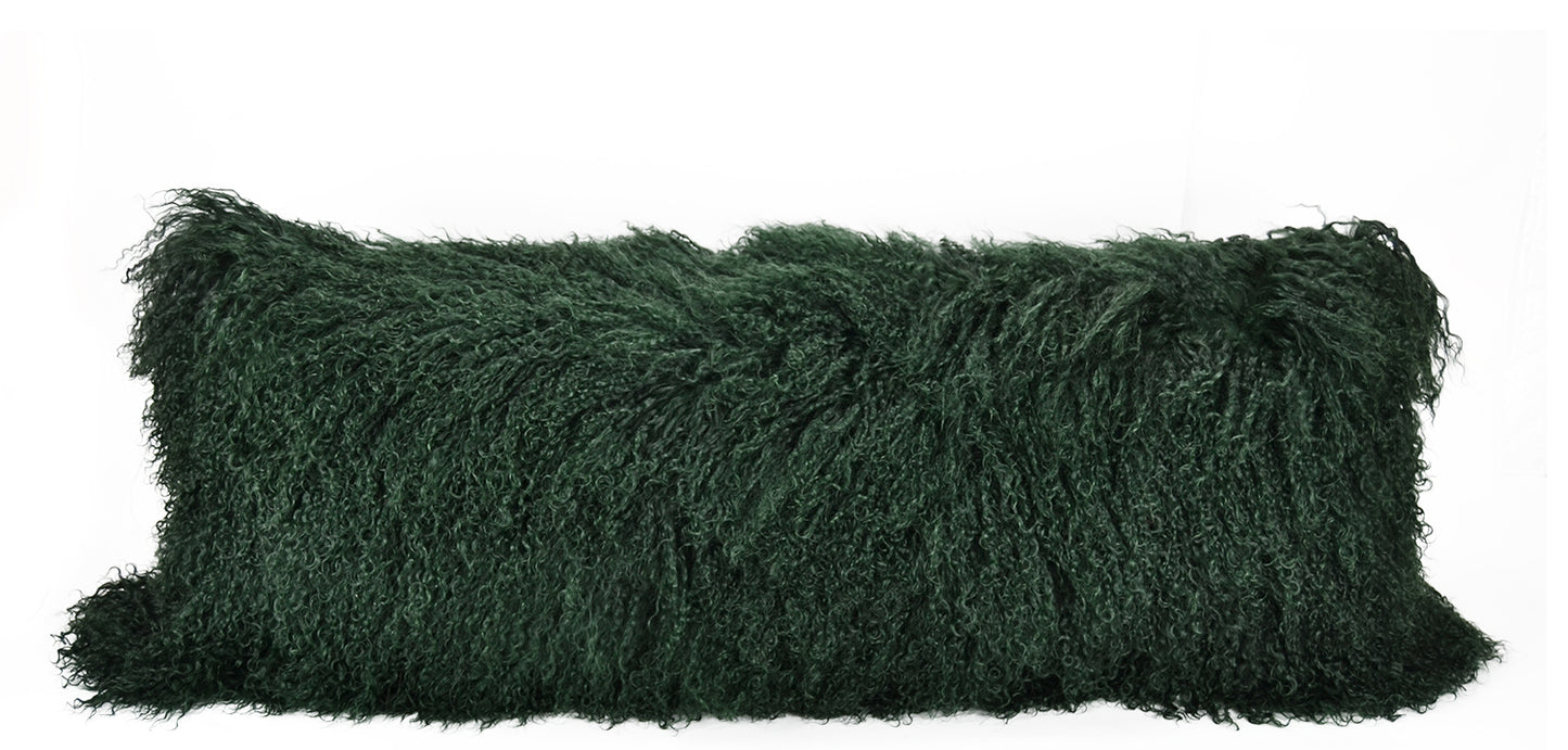 Tibetan/Mongolian Lamb Fur Pillow Cover Vintage Green