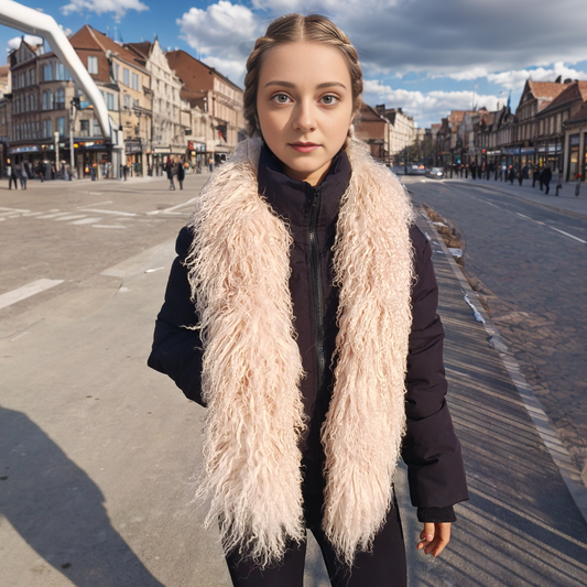 Tibetan / Mongolian lamb fur Scarf - Dusty Pink