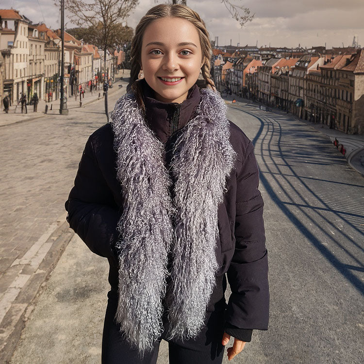 Tibetan / Mongolian lamb fur Scarf - Grey