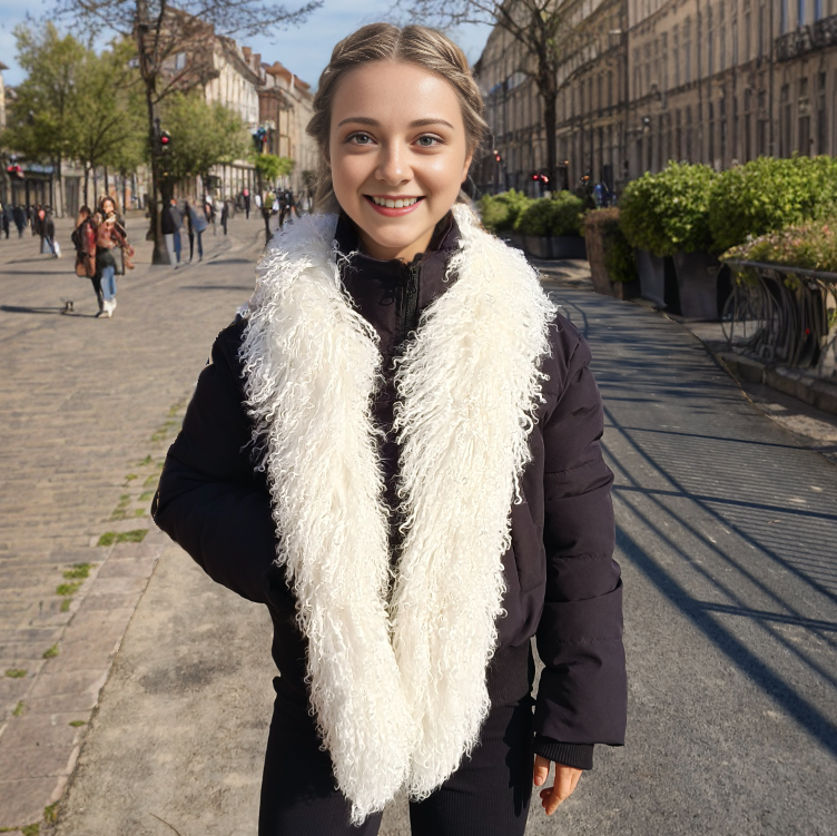 Tibetan / Mongolian lamb fur Scarf - Natural White