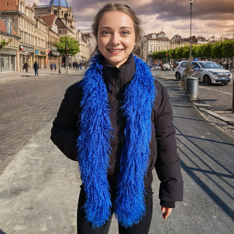 Tibetan / Mongolian lamb fur Scarf - Twilight Blue