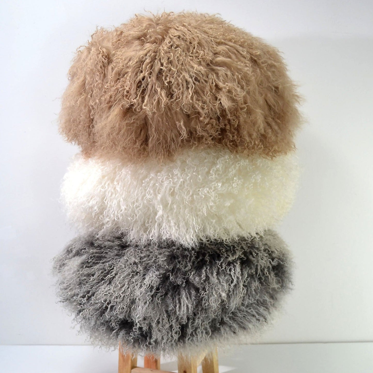 Double Sided Fur Tibetan/Mongolian Lamb Fur Round Pillow