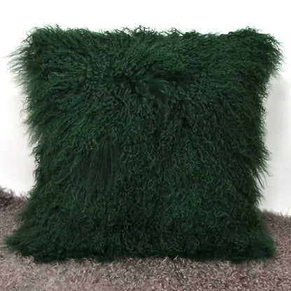 Tibetan/Mongolian Lamb Fur Pillow Cover Vintage Green