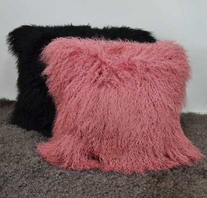 Tibetan/Mongolian Lamb Fur Pillow Cover Medium Pink