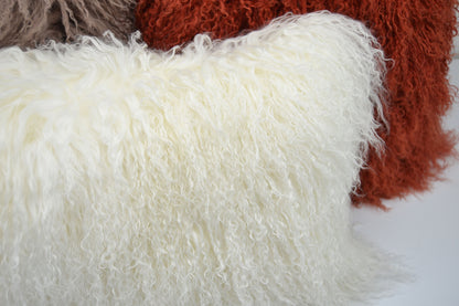 Tibetan/Mongolian Lamb Fur Pillow Cover Natural White