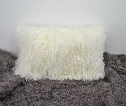 Tibetan/Mongolian Lamb Fur Pillow Cover Natural White