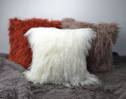 Tibetan/Mongolian Lamb Fur Pillow Cover Natural White