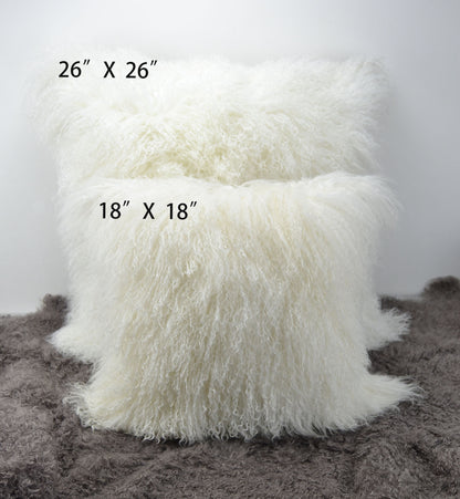 Tibetan/Mongolian Lamb Fur Pillow Cover Natural White