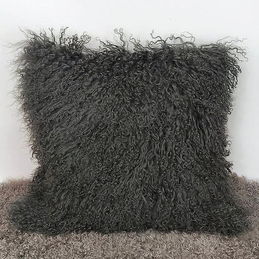 Tibetan/Mongolian Lamb Fur Pillow Cover Charcoal