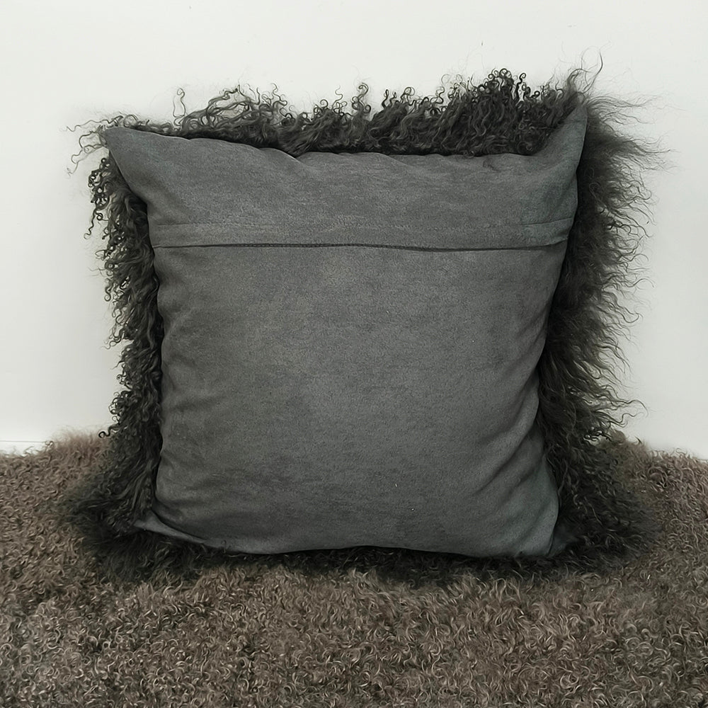 Tibetan/Mongolian Lamb Fur Pillow Cover Charcoal