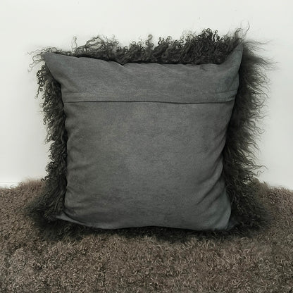 Tibetan/Mongolian Lamb Fur Pillow Cover Charcoal