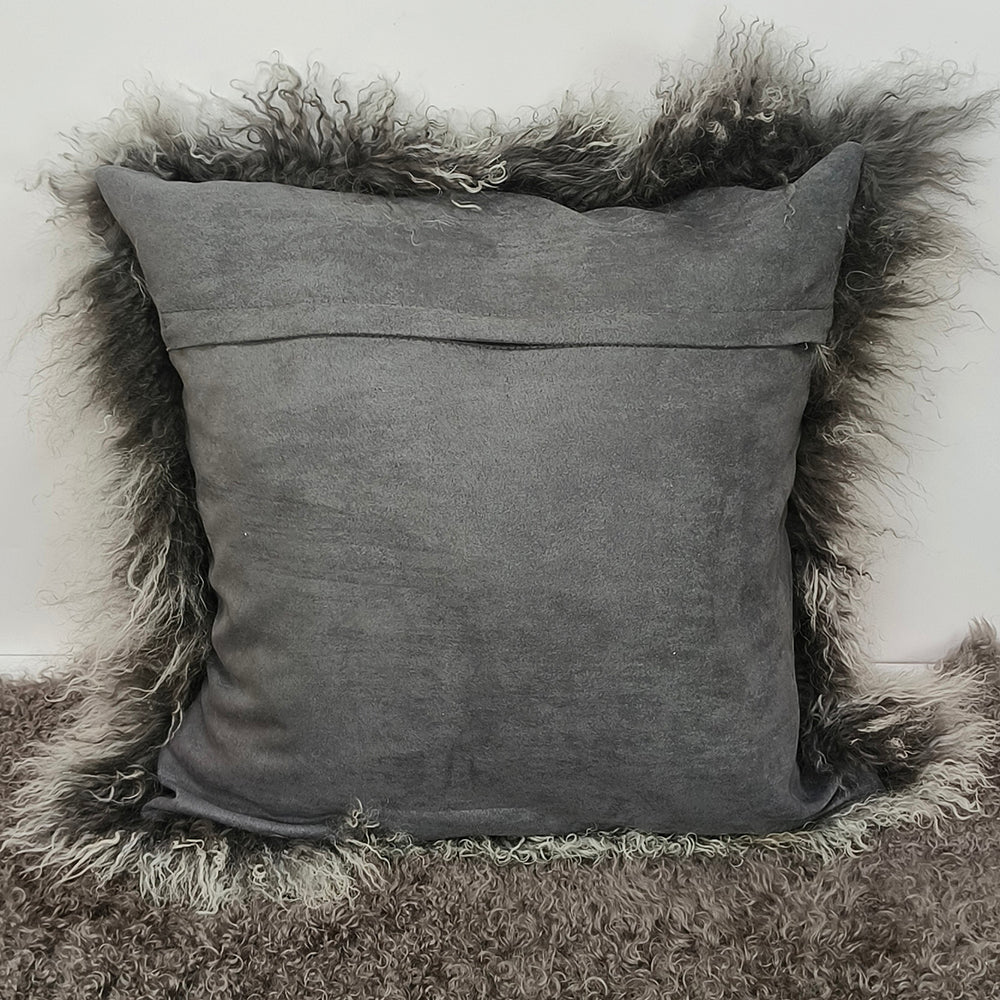 Tibetan/Mongolian Lamb Fur Pillow Cover Frosted Grey