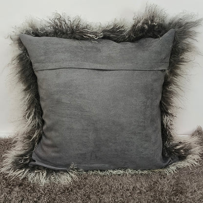 Tibetan/Mongolian Lamb Fur Pillow Cover Frosted Grey