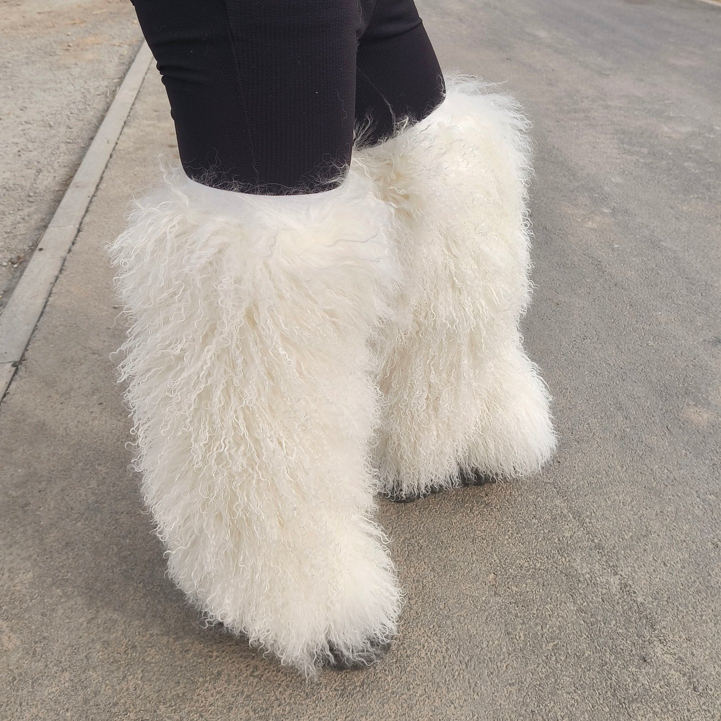 Mongolian / Tibetan lamb fur Leg Warmers Natural White