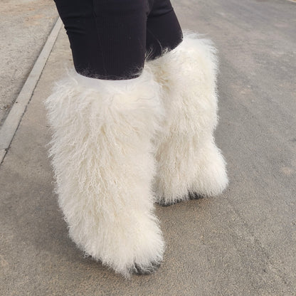 Mongolian / Tibetan lamb fur Leg Warmers Natural White