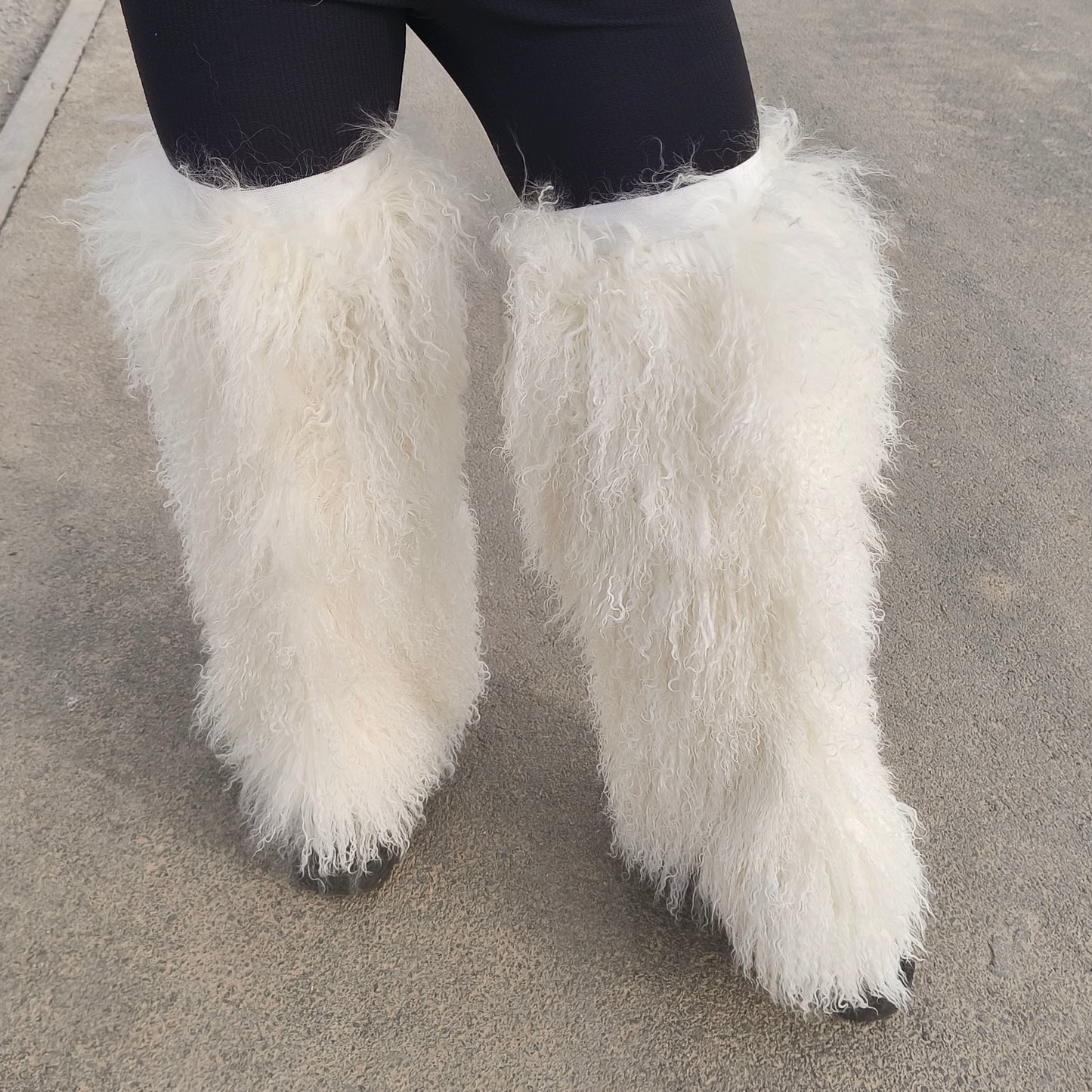 Mongolian / Tibetan lamb fur Leg Warmers Natural White