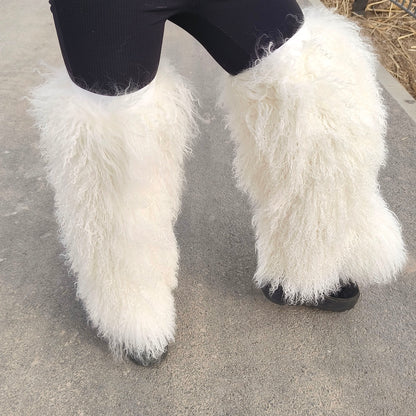 Mongolian / Tibetan lamb fur Leg Warmers Natural White