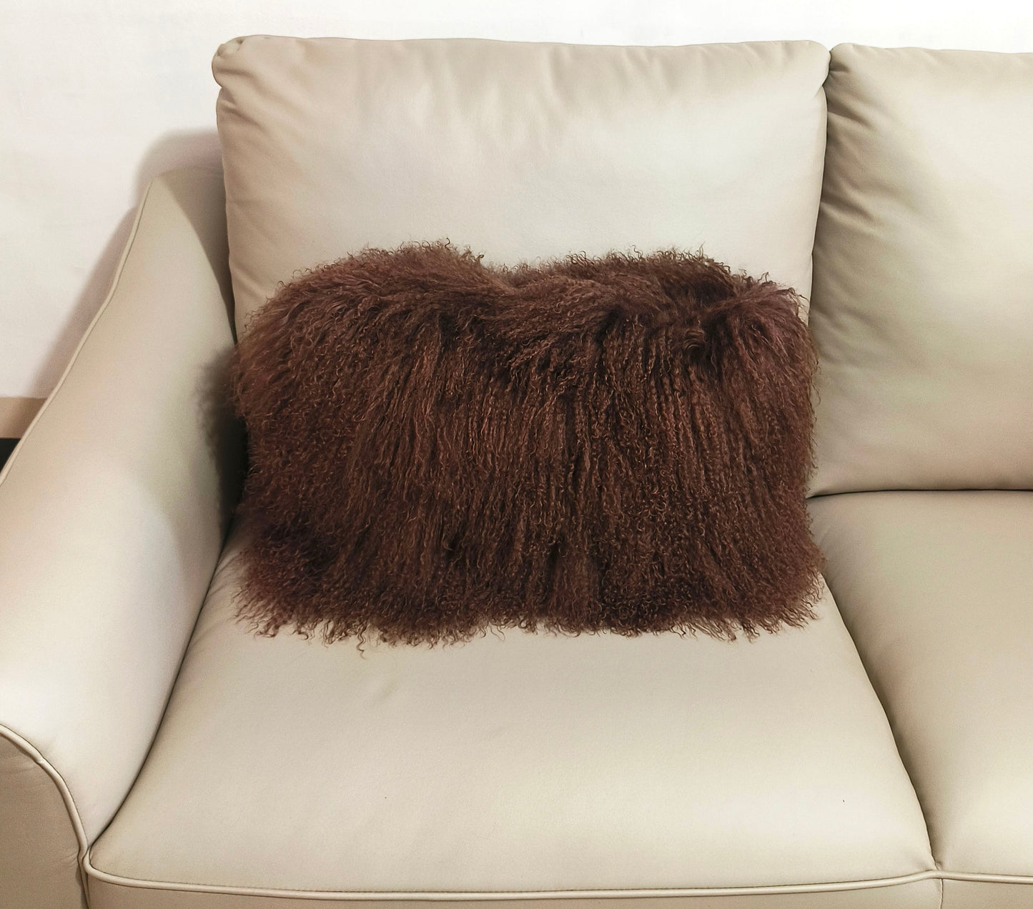 Tibetan/Mongolian Lamb Fur Pillow Cover Tan Brown