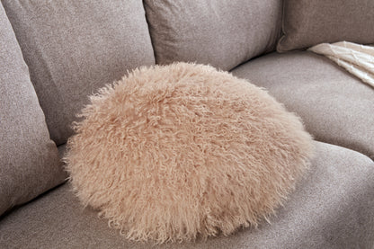 Double Sided Fur Tibetan/Mongolian Lamb Fur Round Pillow