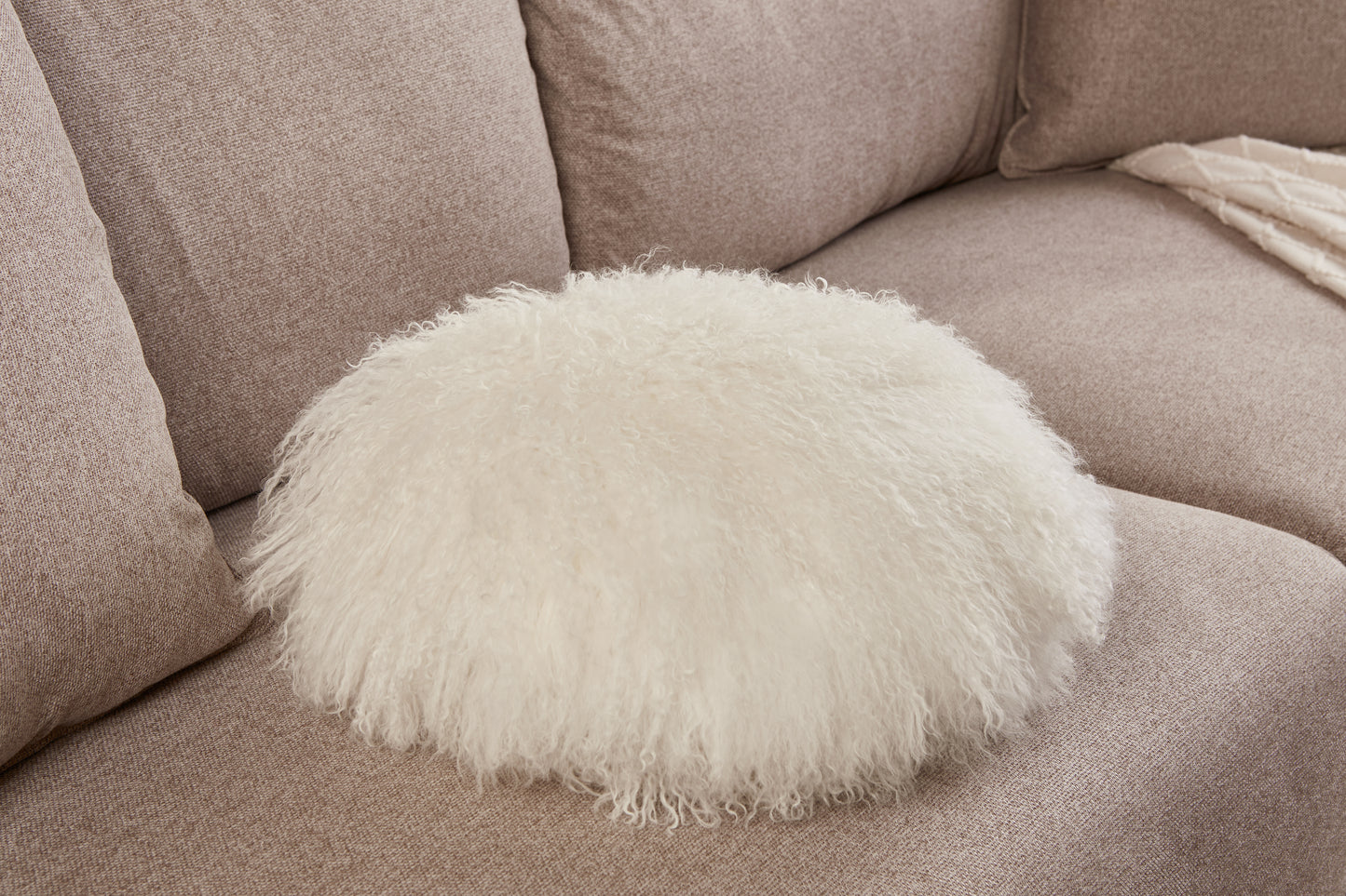 Double Sided Fur Tibetan/Mongolian Lamb Fur Round Pillow