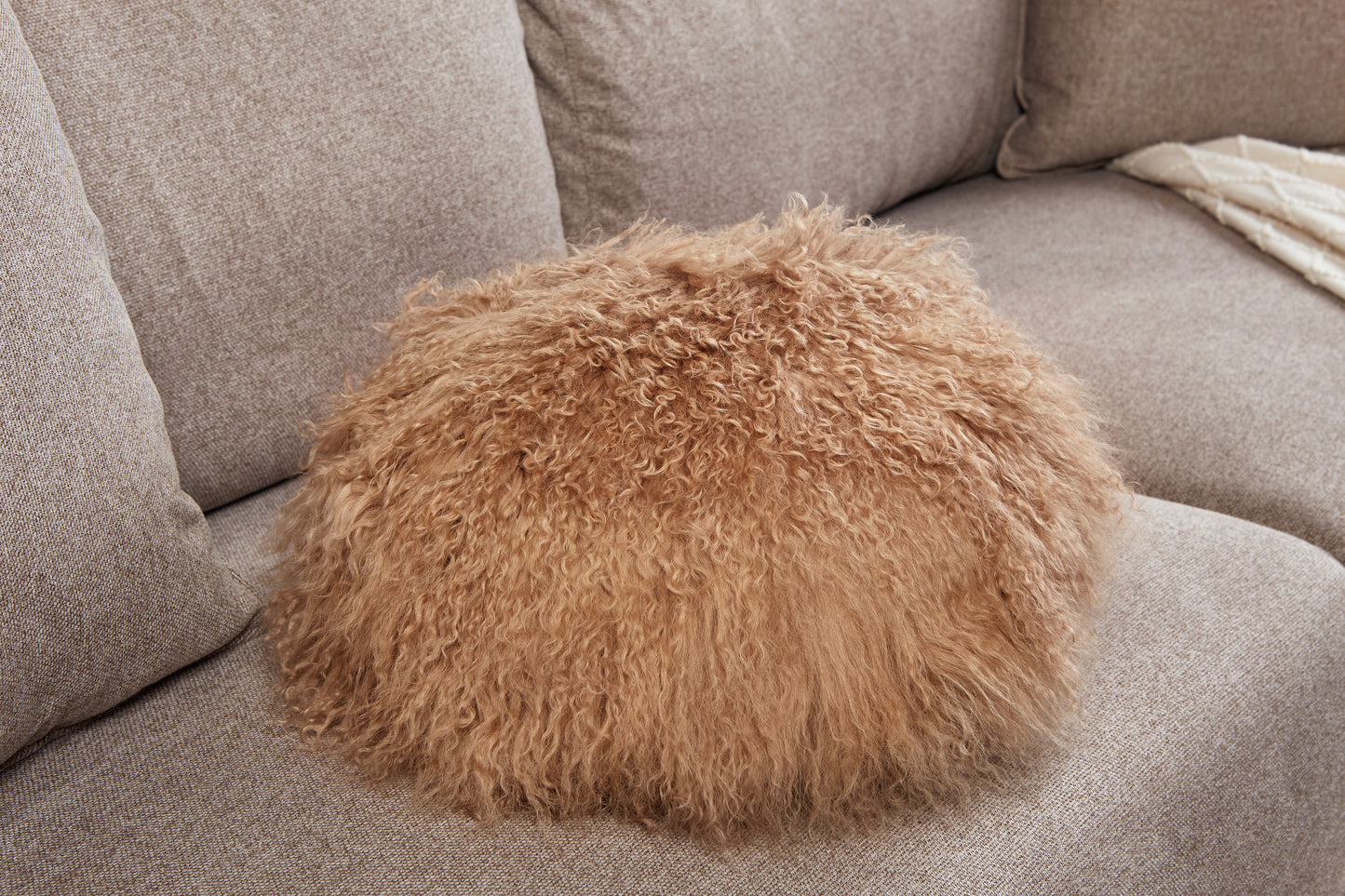 Double Sided Fur Tibetan/Mongolian Lamb Fur Round Pillow