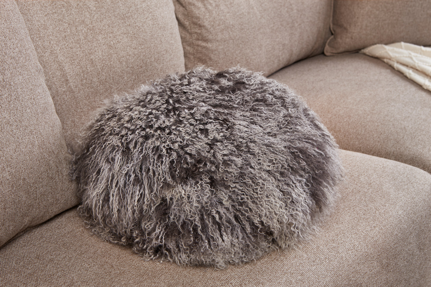 Double Sided Fur Tibetan/Mongolian Lamb Fur Round Pillow