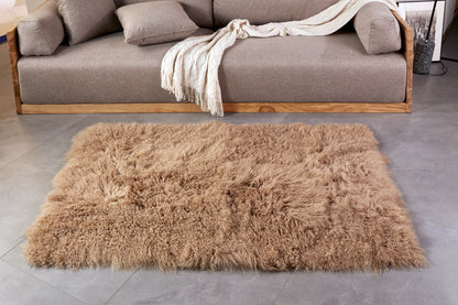 Mongolian /Tibetan lamb fur rug dark beige