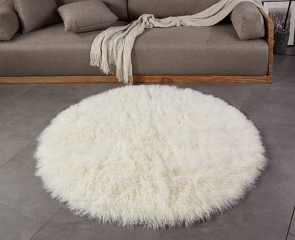 Tibetan/Mongolian Lamb Fur Round Rug