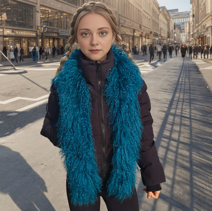 Tibetan / Mongolian lamb fur Scarf - Teal