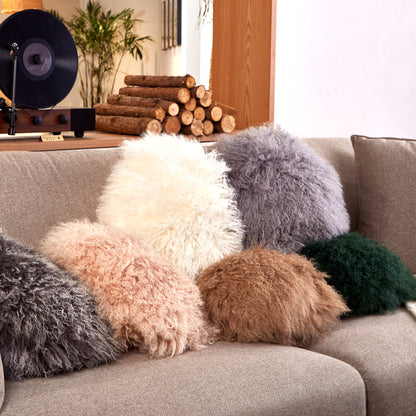 Double Sided Fur Tibetan/Mongolian Lamb Fur Round Pillow