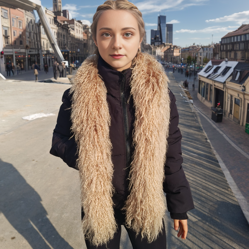 Tibetan / Mongolian lamb fur Scarf - Dark Beige