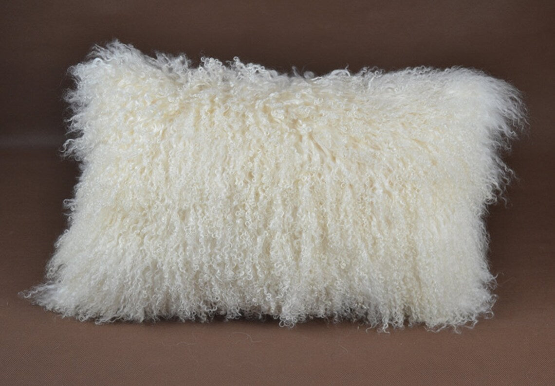 Tibetan/Mongolian Lamb Fur Pillow Cover Beige