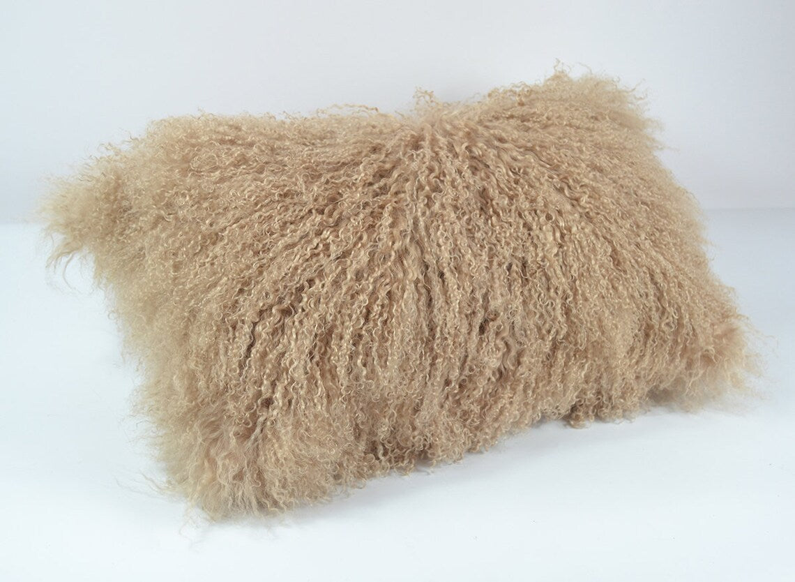 Tibetan/Mongolian Lamb Fur Pillow Cover Dark Beige