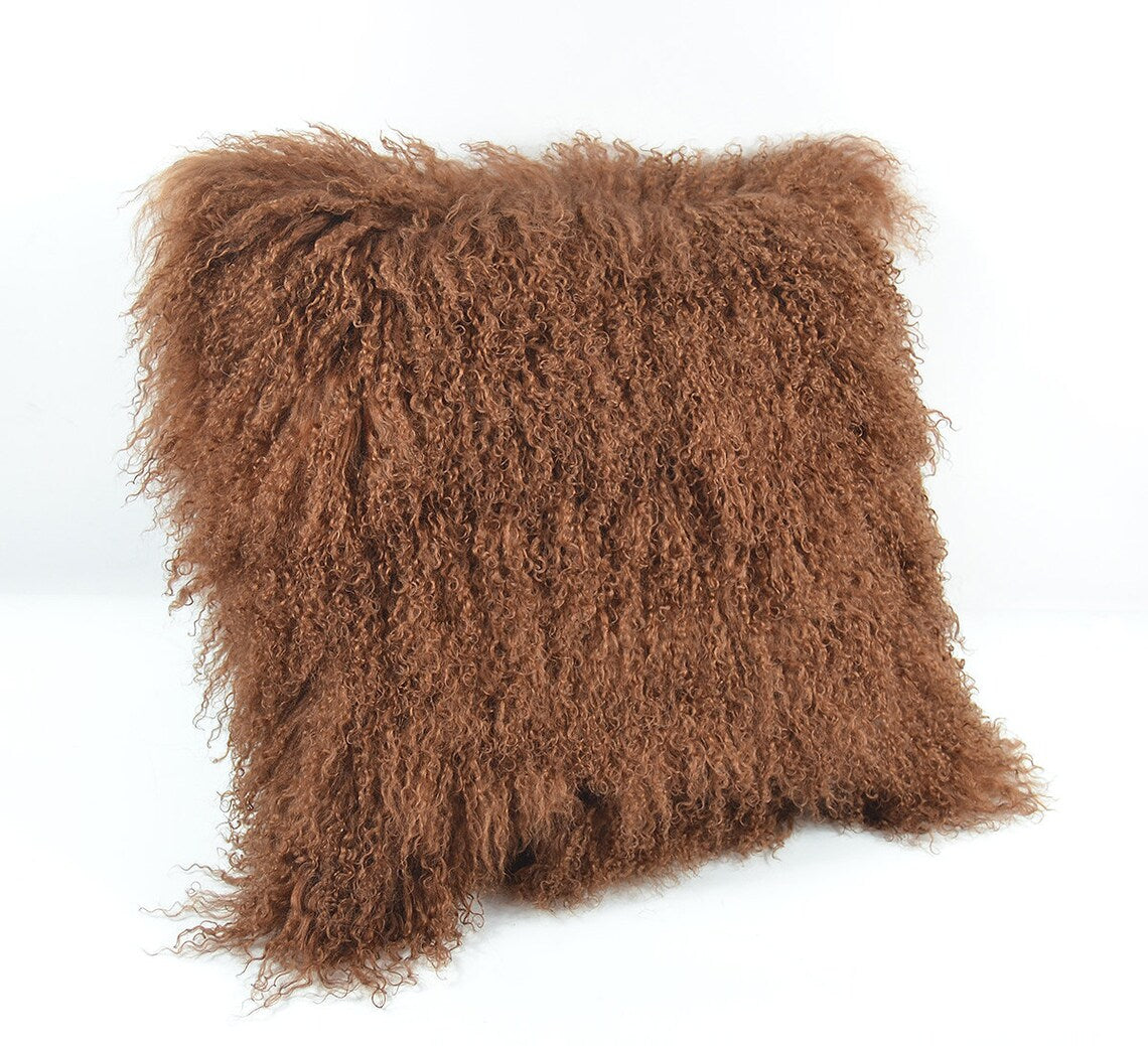 Tibetan/Mongolian Lamb Fur Pillow Cover Mocha