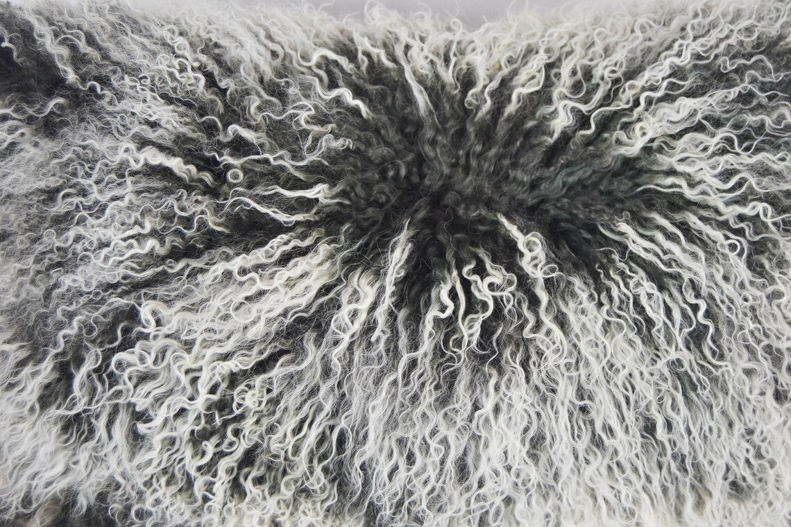 Tibetan/Mongolian Lamb Fur Pillow Cover Frosted Grey