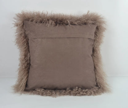 Tibetan/Mongolian Lamb Fur Pillow Cover Khaki