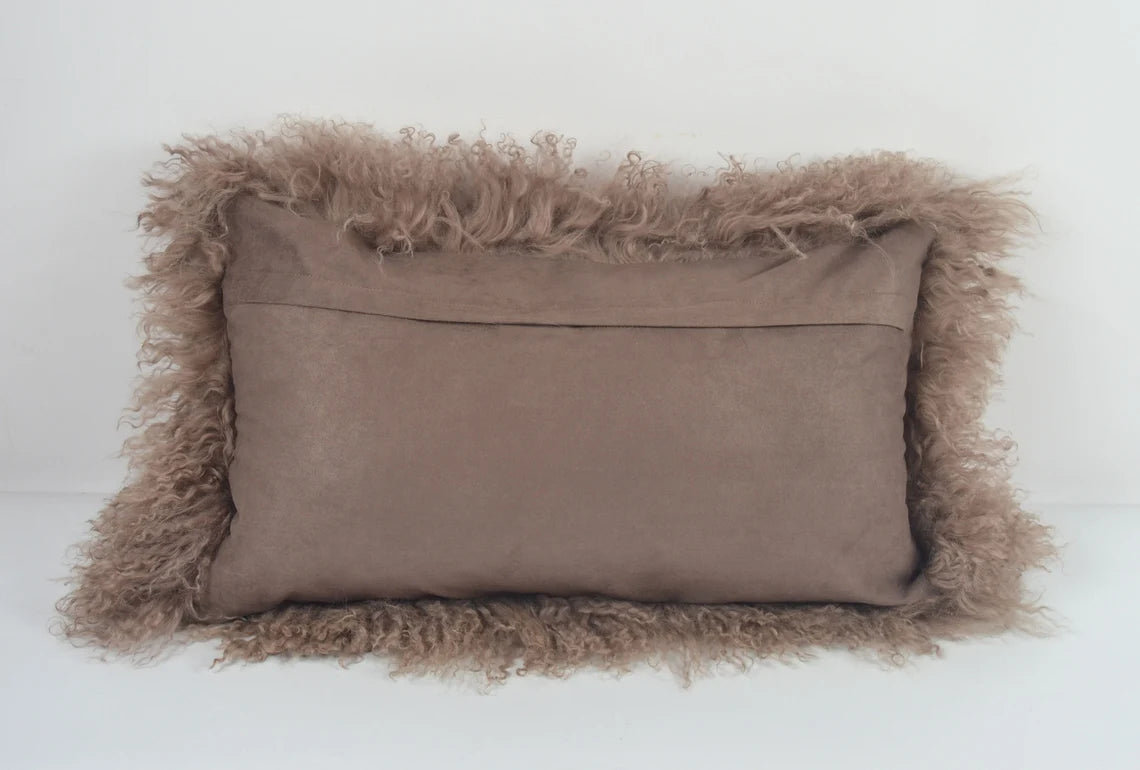 Tibetan/Mongolian Lamb Fur Pillow Cover Khaki