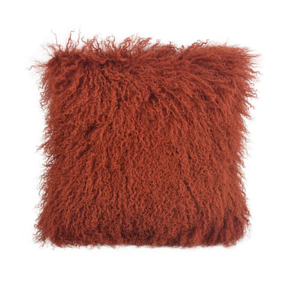 Tibetan/Mongolian Lamb Fur Pillow Cover Rusty Red