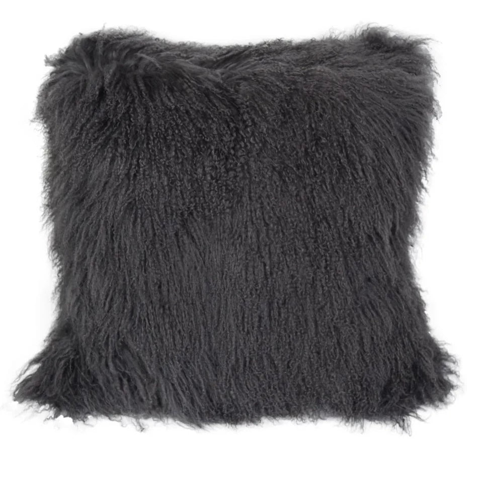 Tibetan/Mongolian Lamb Fur Pillow Cover Charcoal