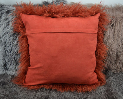 Tibetan/Mongolian Lamb Fur Pillow Cover Rusty Red