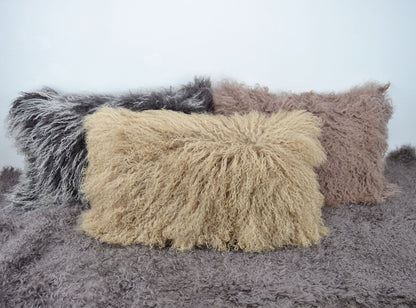 Tibetan/Mongolian Lamb Fur Pillow Cover Dark Beige