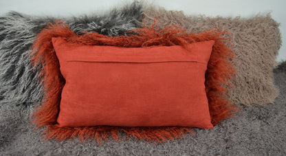 Tibetan/Mongolian Lamb Fur Pillow Cover Rusty Red