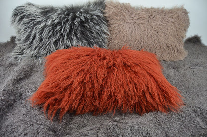 Tibetan/Mongolian Lamb Fur Pillow Cover Rusty Red