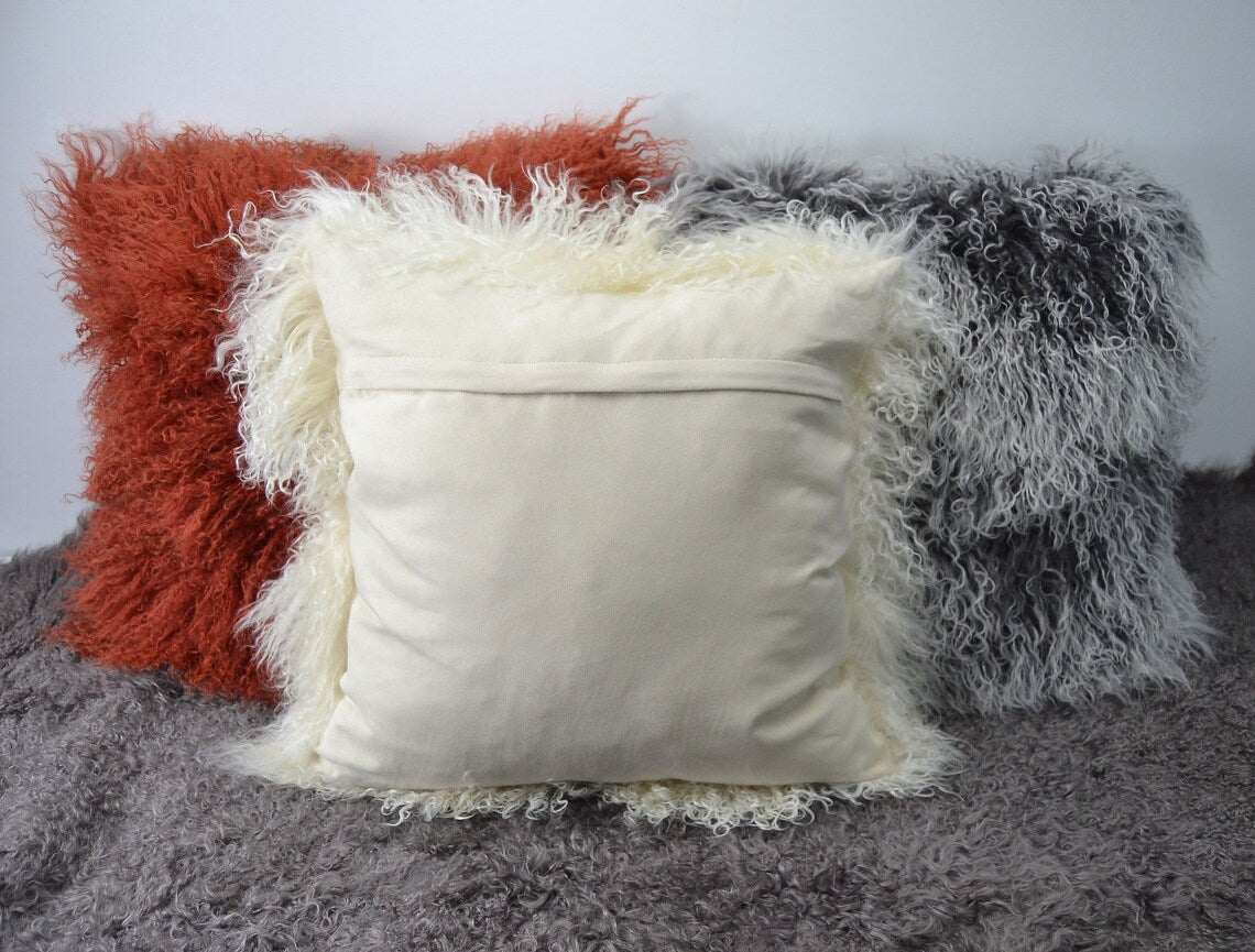 Tibetan/Mongolian Lamb Fur Pillow Cover Beige