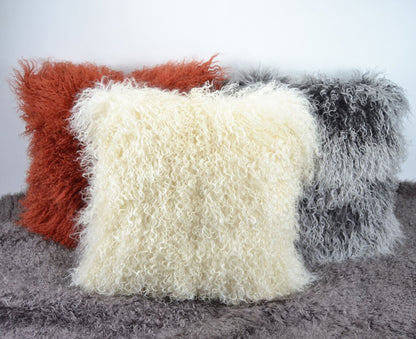 Tibetan/Mongolian Lamb Fur Pillow Cover Beige