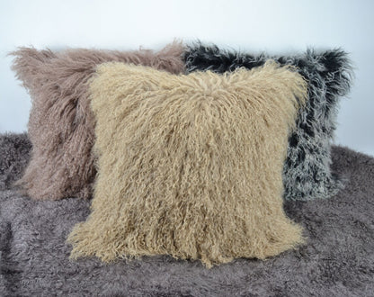 Tibetan/Mongolian Lamb Fur Pillow Cover Dark Beige