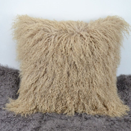 Tibetan/Mongolian Lamb Fur Pillow Cover Dark Beige