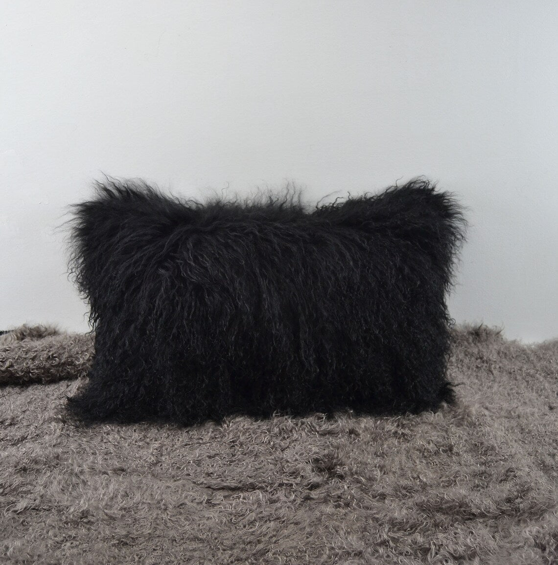 Tibetan/Mongolian Lamb Fur Pillow Cover Black